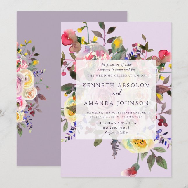 Invitation PixDezines Roses de patel aquarelle (Devant / Derrière)