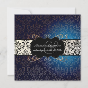 Invitation PixDezines Rossi Damask, bleu de minuit