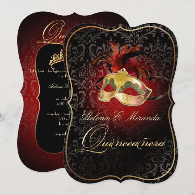 Invitation PixDezines Rossi Damask/Masquerade/do-it-yourself/ (Devant / Derrière)