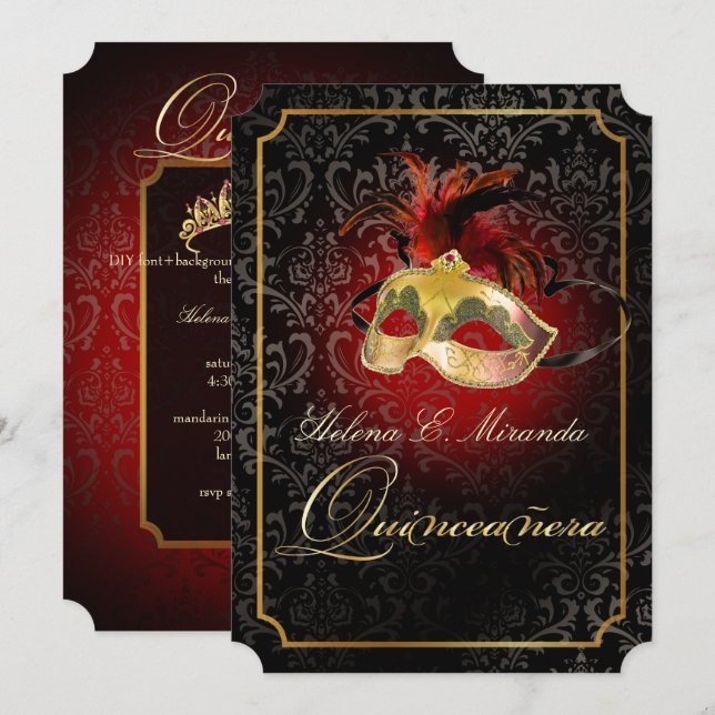 Invitation PixDezines Rossi Damask/Masquerade/do-it-yourself/ (Devant / Derrière)