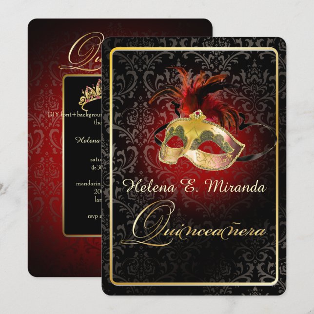 Invitation PixDezines Rossi Damask/Masquerade/DO-IT-YOURSELF/ (Devant / Derrière)