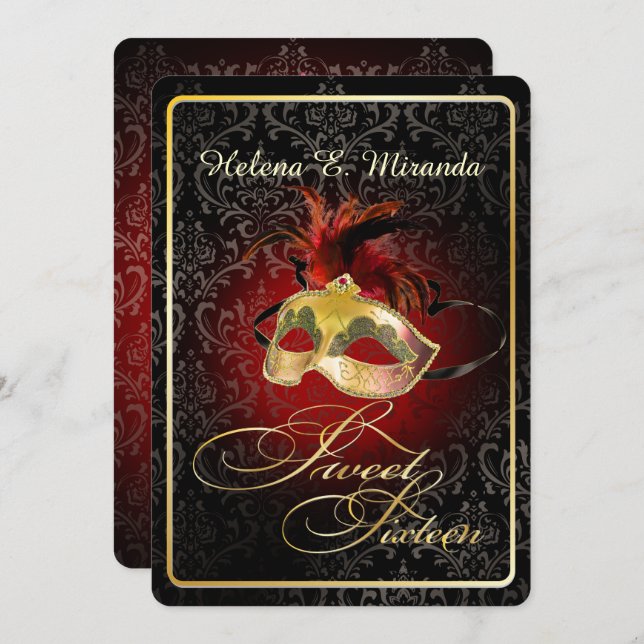 Invitation PixDezines Rossi Sweet 16 Masquerade/do-it-yoursel (Devant / Derrière)