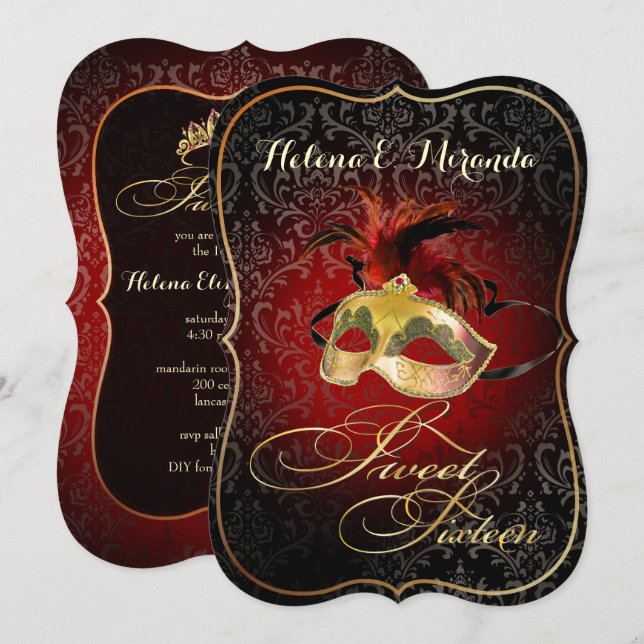 Invitation PixDezines Rossi Sweet 16 Masquerade/do-it-yoursel (Devant / Derrière)