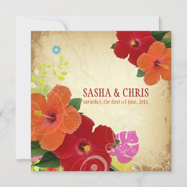 Invitation PixDezines rouge+hibiscus orange+monstère (Devant)
