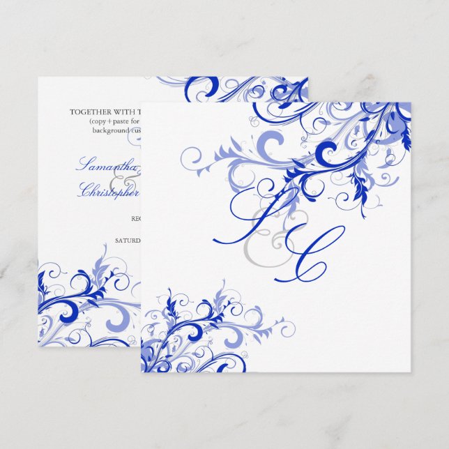 Invitation PixDezines Royal Blue Swirls/Arrière - plan DO-IT- (Devant / Derrière)