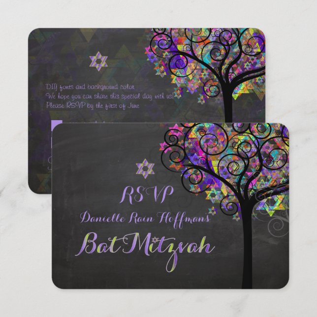 Invitation PixDezines rsvp arbre de vie Bat mitzvah (Devant / Derrière)