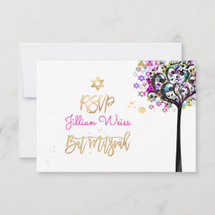 Invitation PixDezines RSVP Arbre de vie Bat mitzvah de musiqu