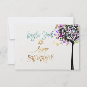 Invitation PixDezines RSVP Arbre de vie Bat mitzvah de musiqu