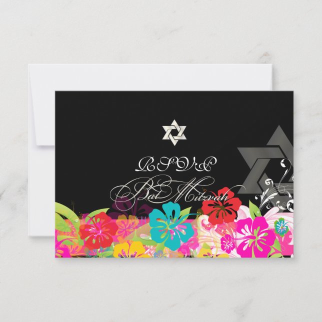 Invitation PixDezines rsvp hibiscus/Bat mitzvah (Devant)