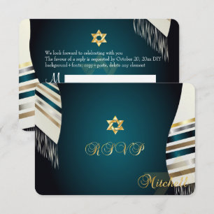Invitation PixDezines RSVP Mitzvah/tallit turquoise/arrière -