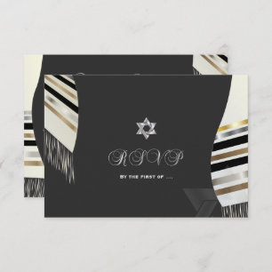 Invitation PixDezines RSVP noir blanc Tallit Mitzvah