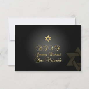 Invitation PixDezines rsvp Star, Bar Mitzvah/noir+or