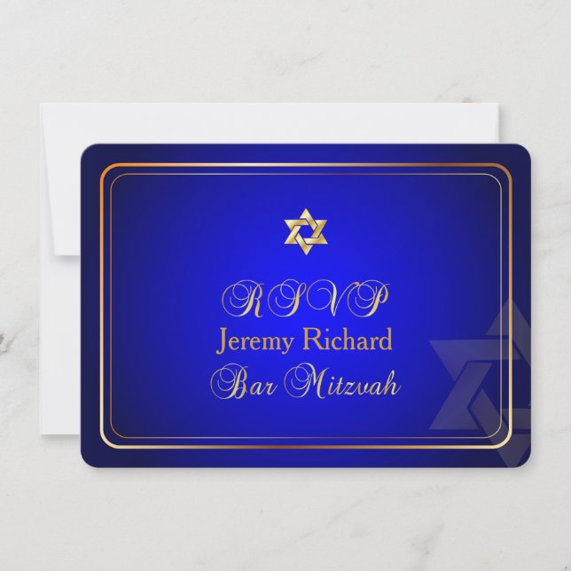 Invitation PixDezines rsvp Star, Bar Mitzvah/royal bleu+or (Devant)