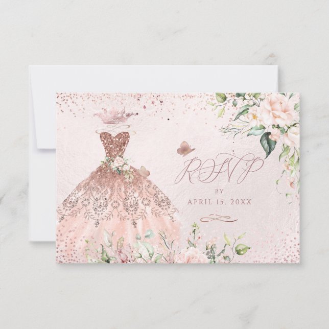 Invitation PixDezines RSVP Sweet 16 Dusty Rose Gown (Devant)