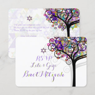 Invitation PixDezines RSVP TREE DE VIE Bnot MITZVAH/PURPLE