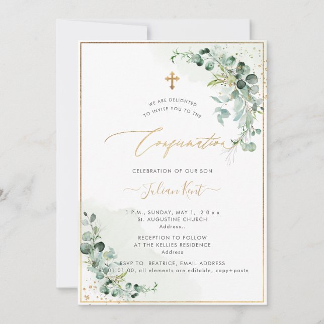 Invitation PixDezines Rustique H2 Eucalyptus Confirmation (Devant)