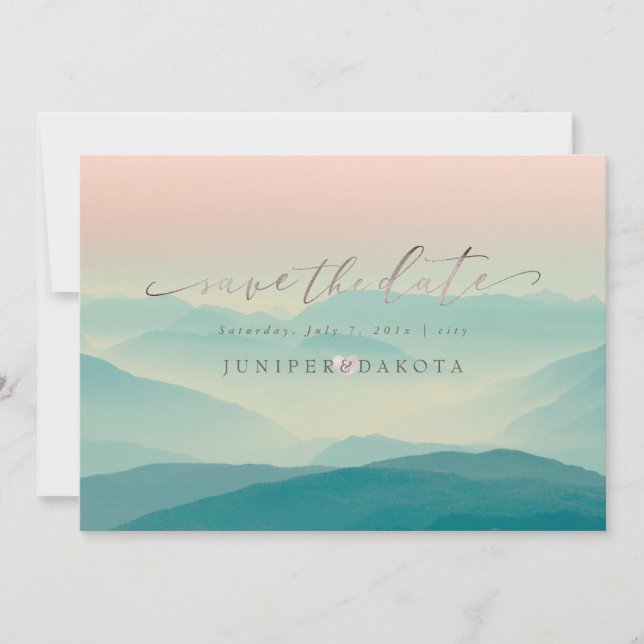 Invitation PixDezines Rustique Misty Mountain Range Ombre Blu (Devant)