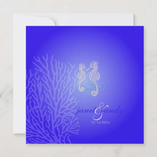 Invitation PixDezines Seahorse+coral/bleu cobalt (Devant)