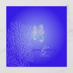 Invitation PixDezines Seahorse+coral/bleu cobalt