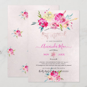 Invitation PixDezines Summer Peonies Bat mitzvah aquarelle