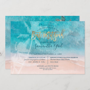 Invitation PixDezines surf, palmiers, plage ba mitzvah
