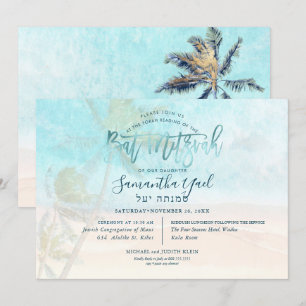 Invitation PixDezines surf, palmiers, plage bat mitzvah