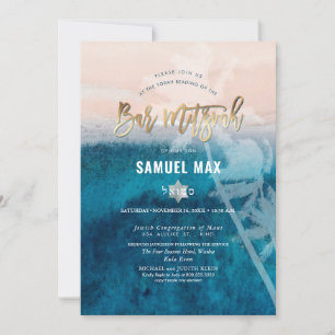 Invitation PixDezines surfe, palmiers, bar mitzvah sur la pla