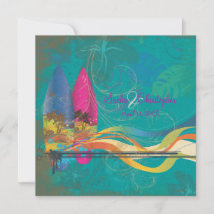 Invitation PixDezines Surfeurs vintages, couleurs de destinat
