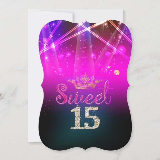 Invitation PixDezines Sweet 15, Luminaires Laser/Nil (Devant)