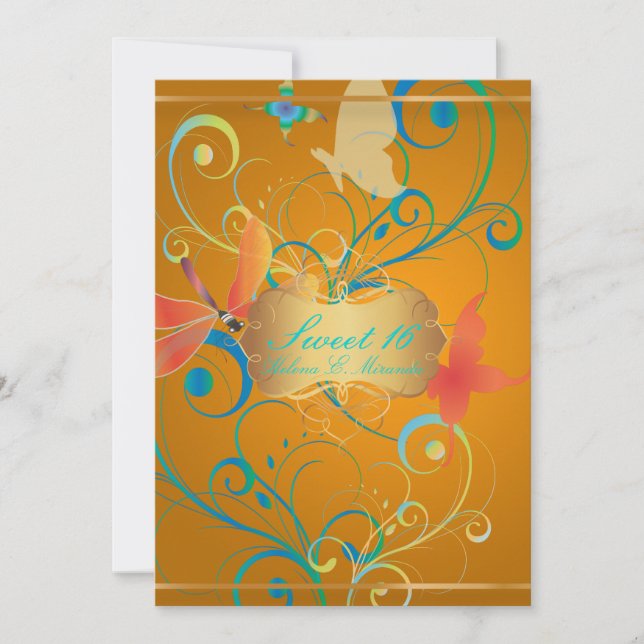 Invitation PixDezines Sweet 16/Butterfiles/Swirls/Dragonflies (Devant)