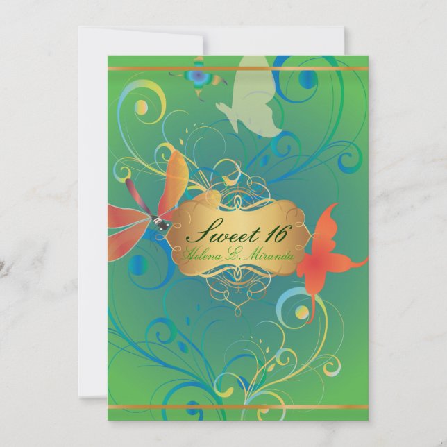 Invitation PixDezines Sweet 16/Butterfiles/Swirls/Dragonflies (Devant)
