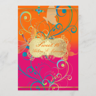 Invitation PixDezines Sweet 16/Butterfiles/Swirls/Dragonflies