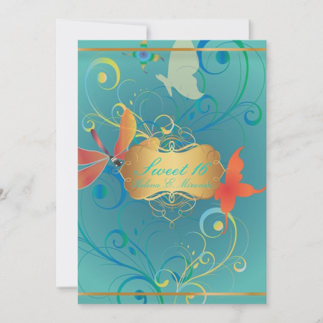 Invitation PixDezines Sweet 16/Butterfiles/Swirls/Dragonflies (Devant)