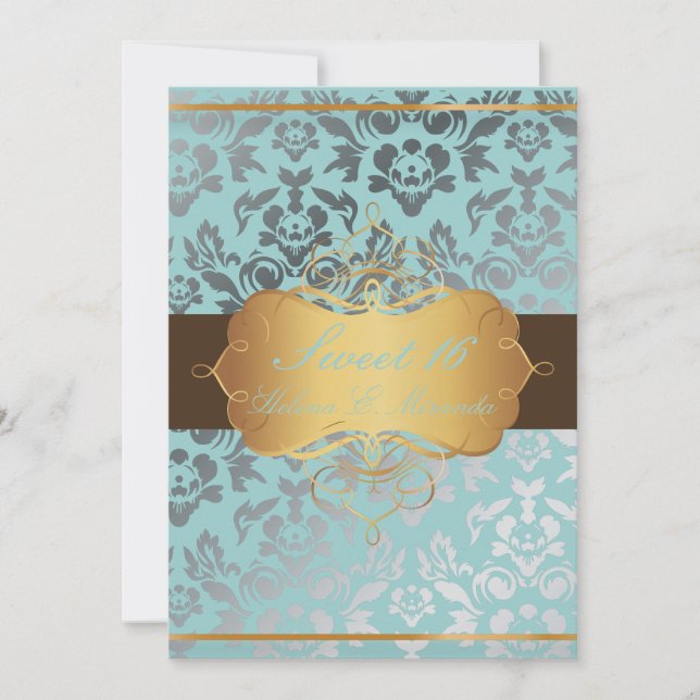 Invitation PixDezines Sweet 16/ Damask/tiara/do-it-yourself c (Devant)
