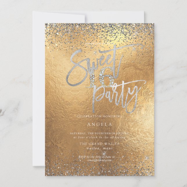 Invitation PixDezines Sweet 16 Diamond Silver Parties scintil (Devant)