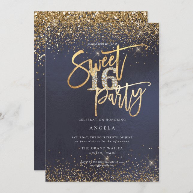Invitation PixDezines Sweet 16 Parties scintillant Diamond bl (Devant / Derrière)