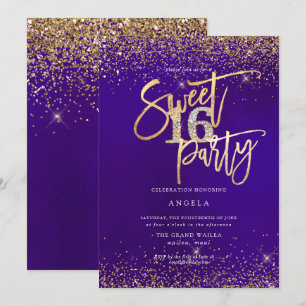 Invitation PixDezines Sweet 16 Parties scintillant Diamond Or