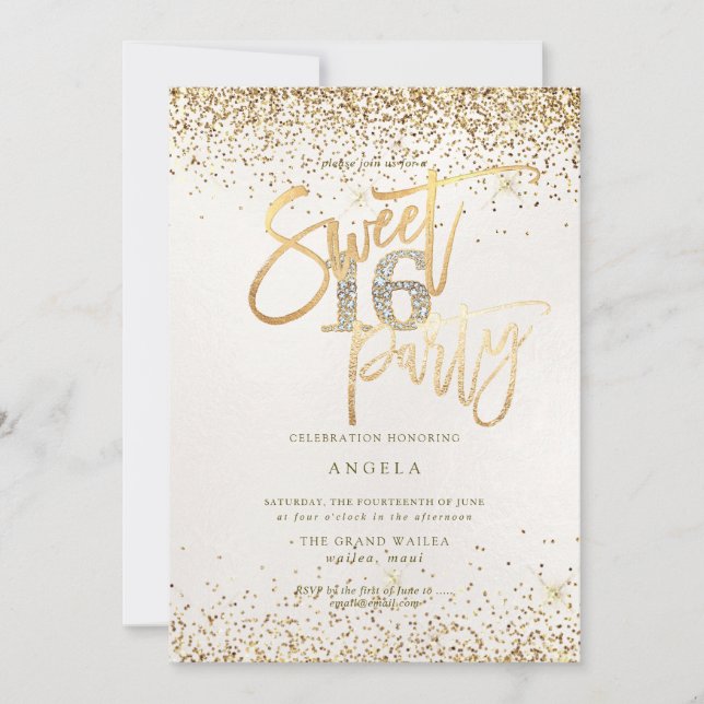 Invitation PixDezines Sweet 16 Parties scintillant Diamond Pe (Devant)