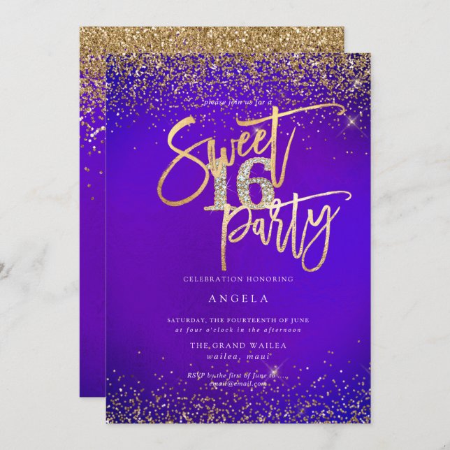 Invitation PixDezines Sweet 16 Parties scintillant Diamond Ul (Devant / Derrière)