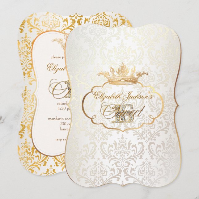 Invitation PixDezines Sweet 16/princess/rossi damask (Devant / Derrière)