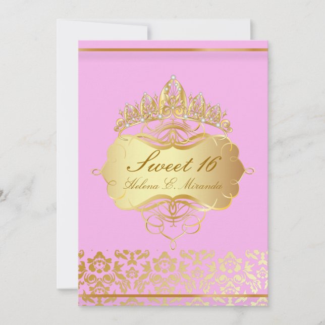 Invitation PixDezines Sweet 16/ princesse/rose+damas or (Devant)