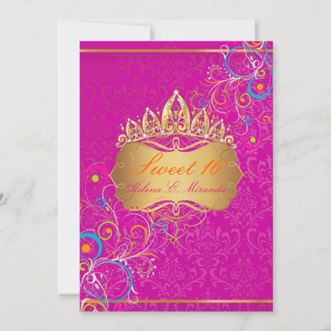 Invitation PixDezines Sweet 16/Rainbow Swirls (Devant)