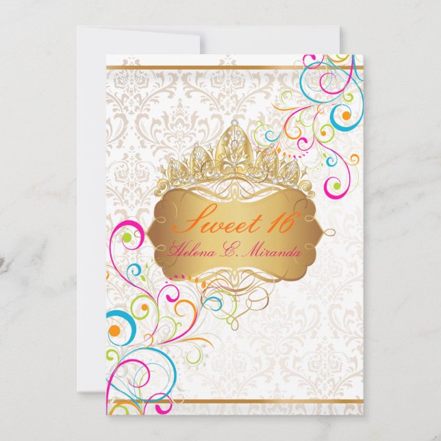 Invitation PixDezines Sweet 16/Rainbow Swirls/DO-IT-YOURSELF  (Devant)