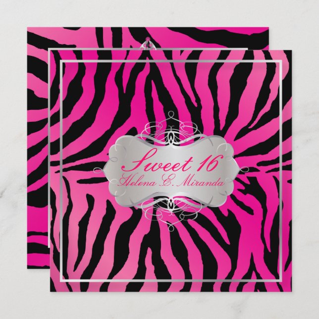 Invitation PixDezines SWEET 16/ZEBRA PRINT/CHAUD (Devant / Derrière)