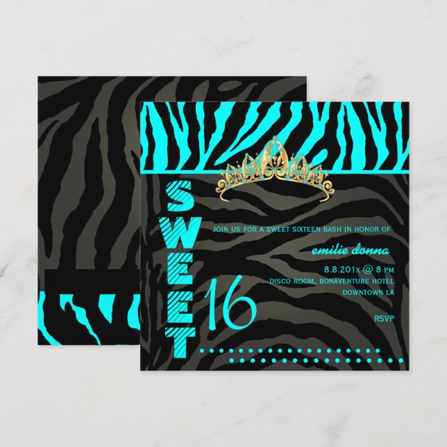 Invitation PixDezines Sweet 16/Zebra Stripes (Devant / Derrière)