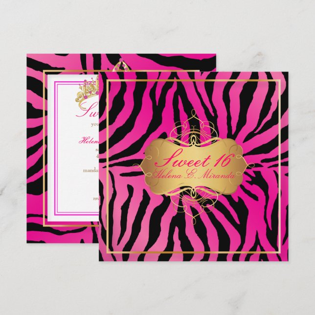 Invitation PixDezines Sweet 16/Zebra Stripes (Devant / Derrière)