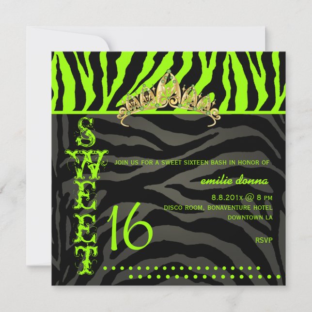Invitation PixDezines Sweet 16/Zebra Stripes (Devant)