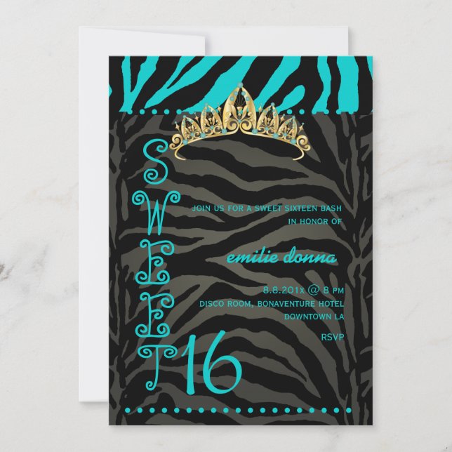 Invitation PixDezines Sweet 16/Zebra Stripes (Devant)