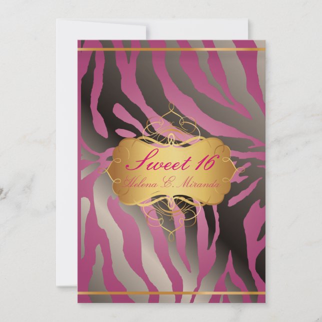 Invitation PixDezines Sweet 16/Zebra Stripes (Devant)