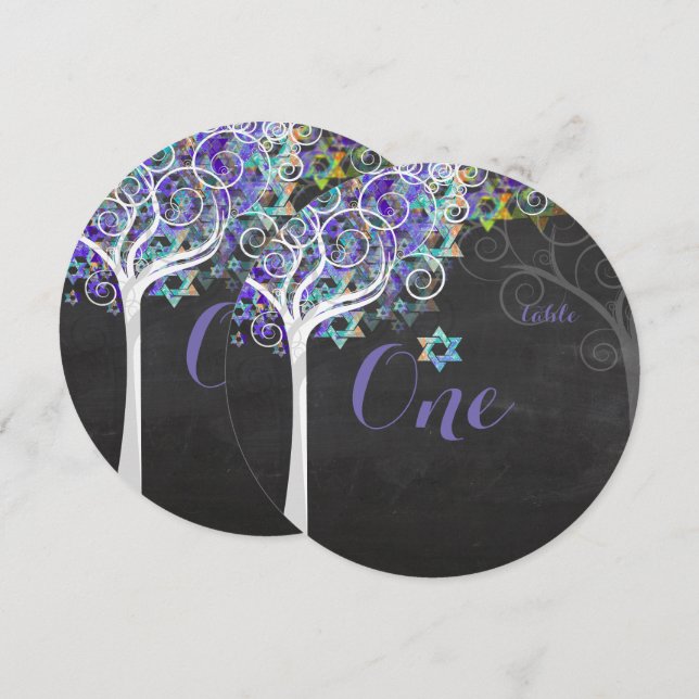 Invitation PixDezines tableau numéros arbre de vie Mitzvah (Devant / Derrière)